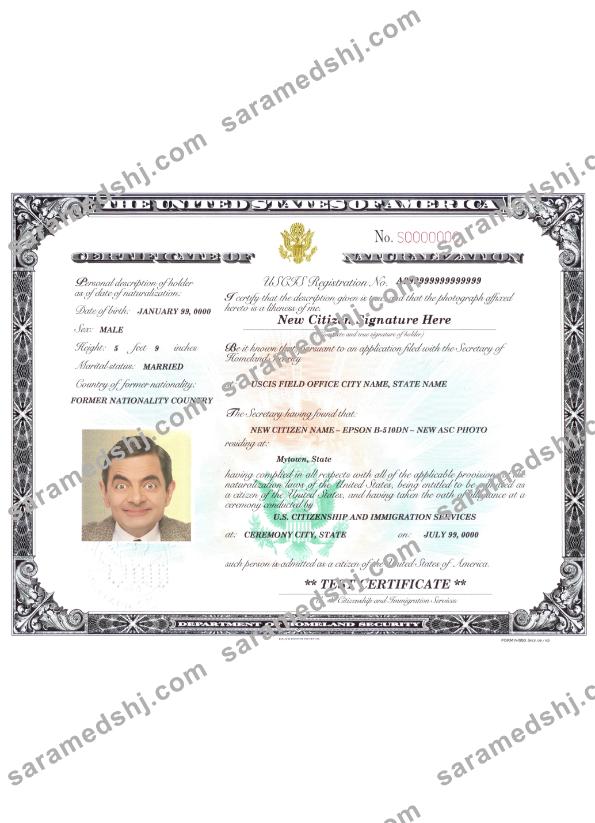 USA certificate of naturalization